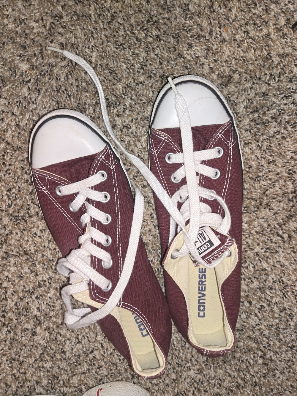Converse Low Top Canvas Sneakers in Maroon and White
